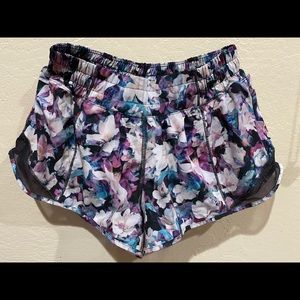 Flower print Lululemon running shorts.